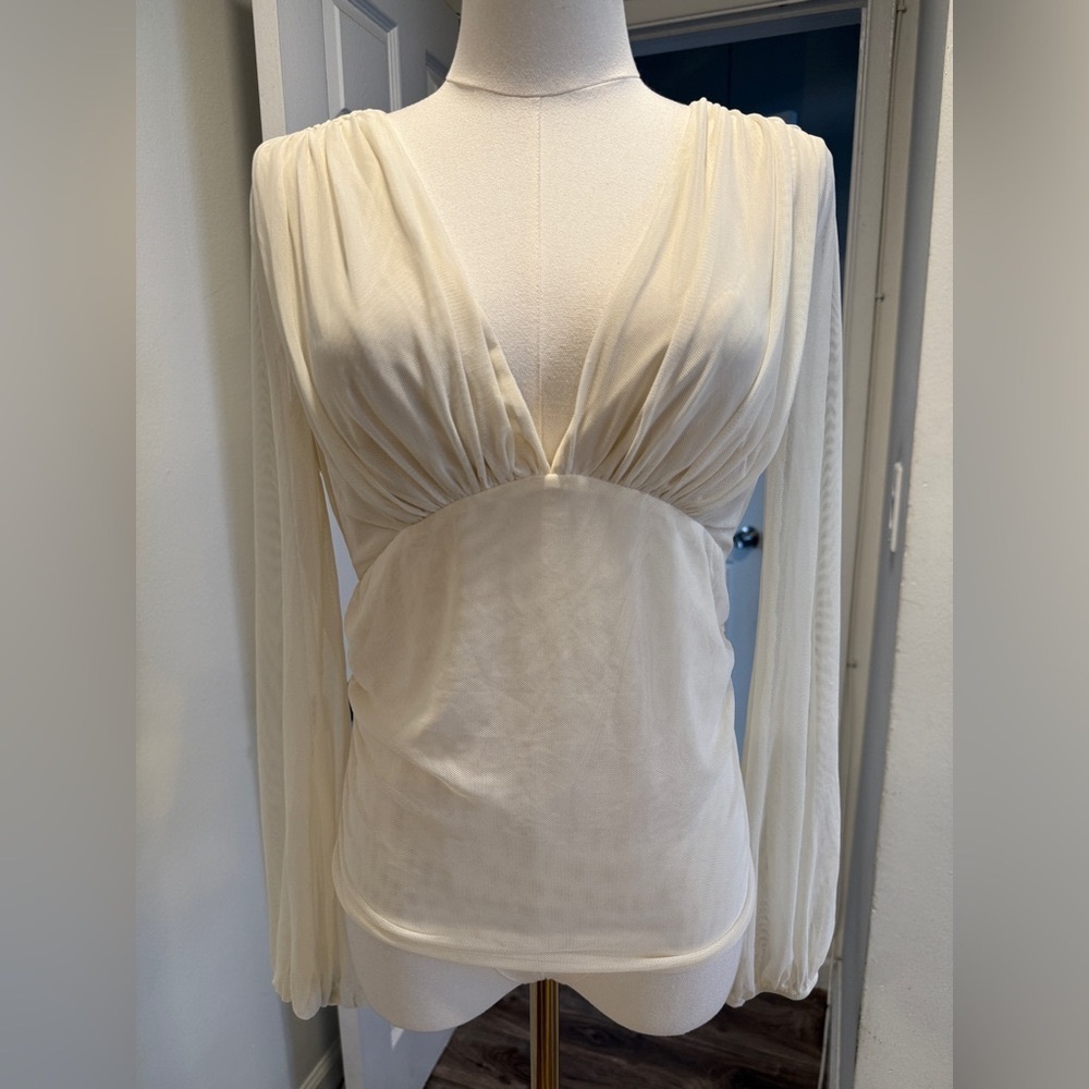 Lola Grace Cream Sheer Long Sleeve Top – Size S